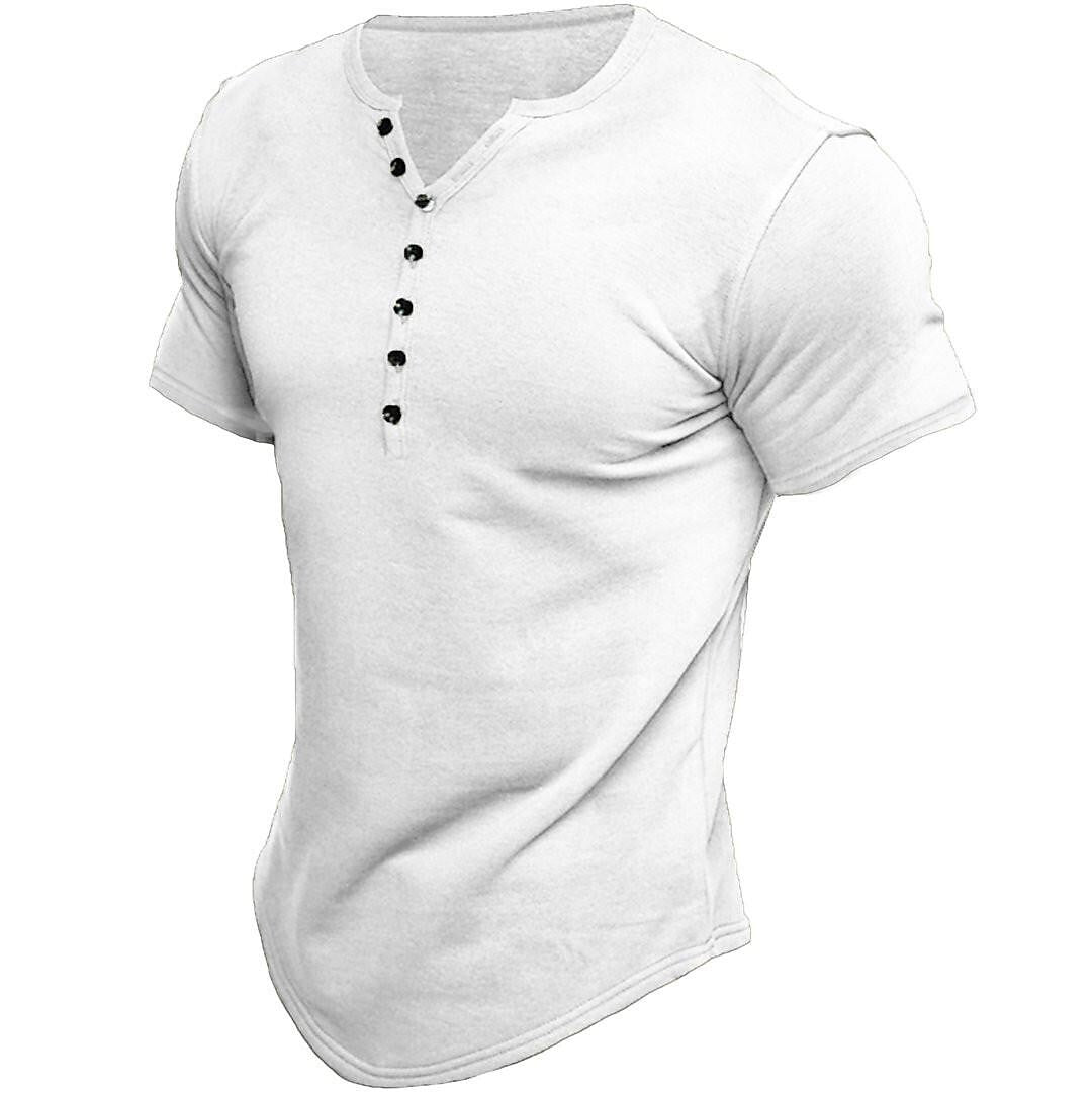 Jen's Vintage | Henley T-shirt för män med korta ärmar och enfärgad design