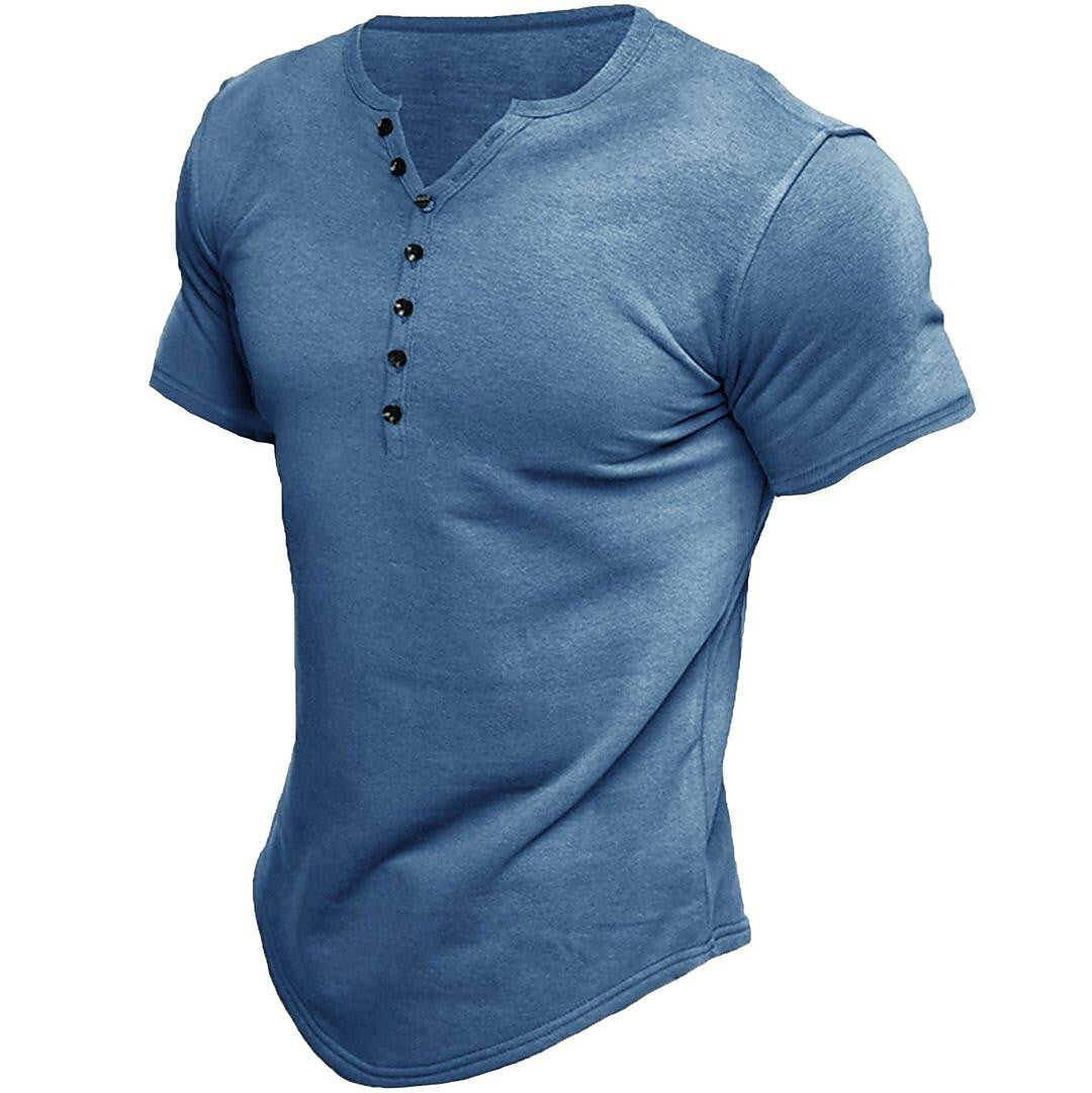 Jen's Vintage | Henley T-shirt för män med korta ärmar och enfärgad design