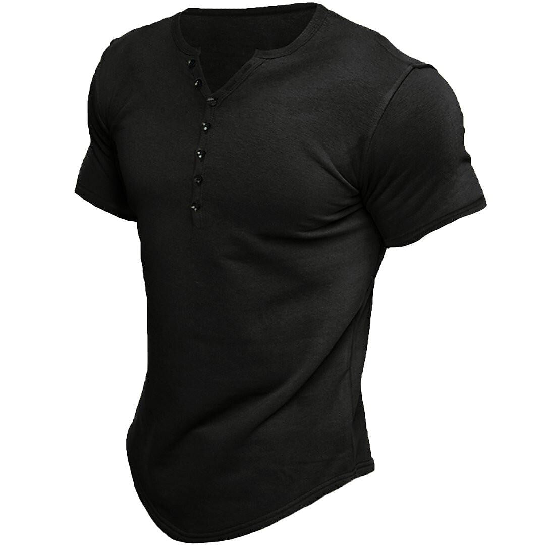 Jen's Vintage | Henley T-shirt för män med korta ärmar och enfärgad design