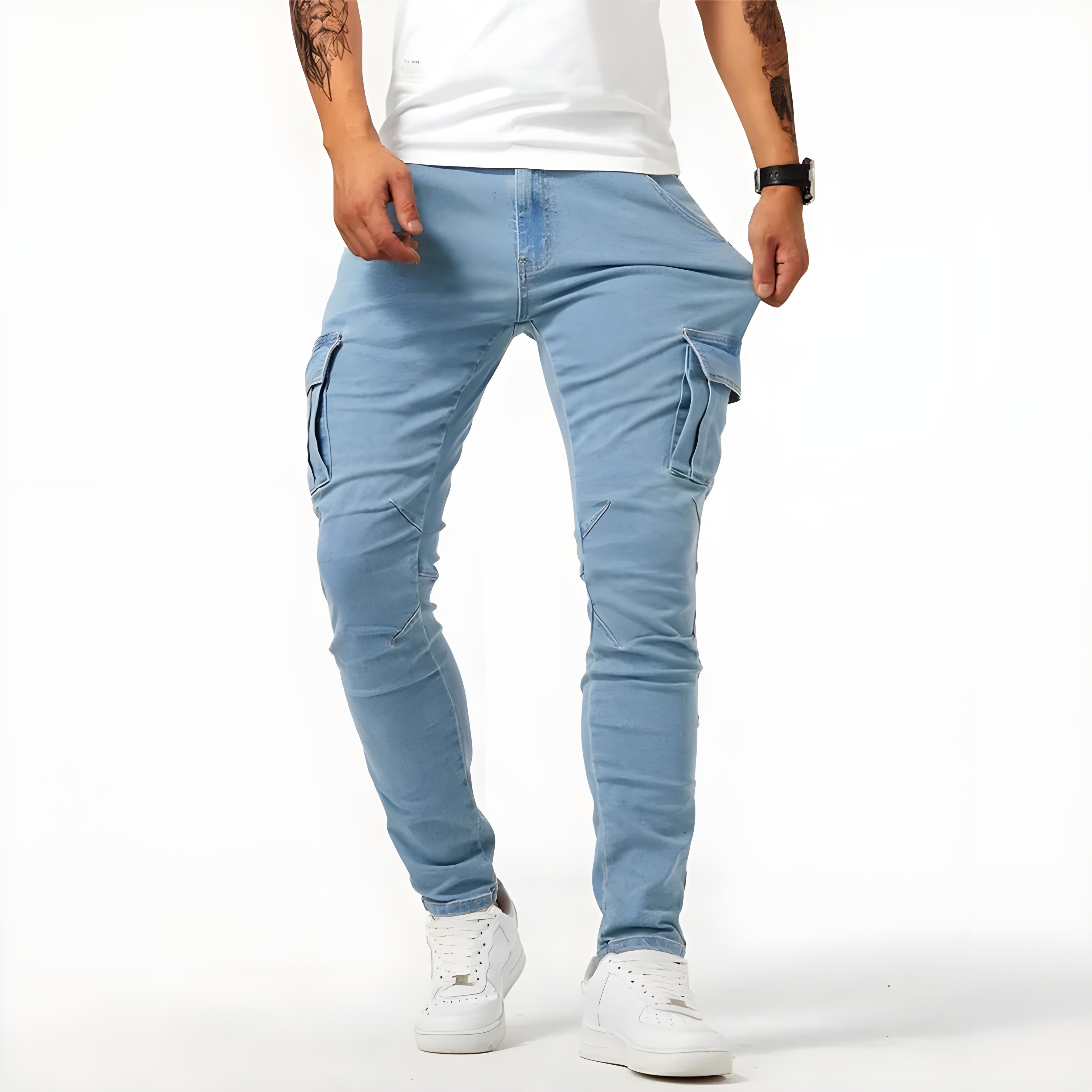 Timo - Cargobyxor i casual denim med smal passform och sidofickor