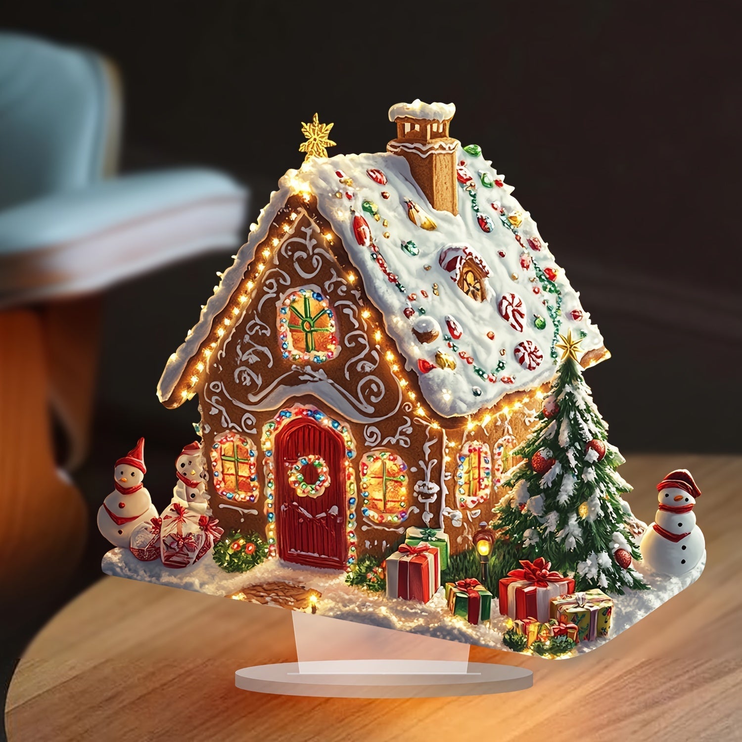 Charmig julbordsdekoration - Glödande pepparkakshus