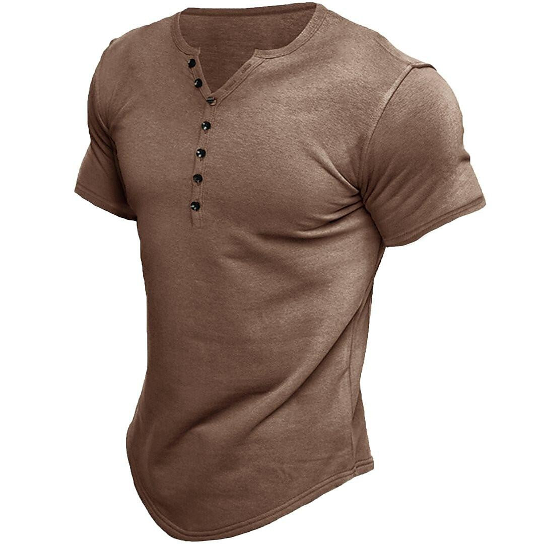 Jen's Vintage | Henley T-shirt för män med korta ärmar och enfärgad design